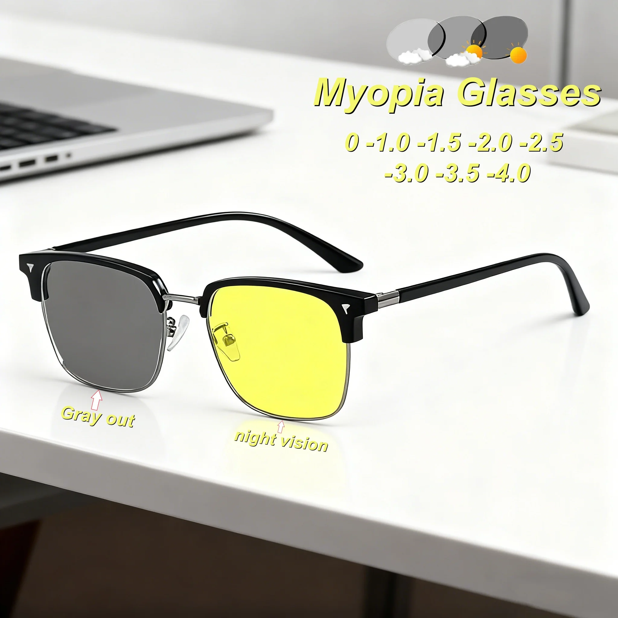 

Fashionable and Personalized Night Vision Photochromic Men's Myopia Glasses Outdoor Neutral High-quality Anti Blue Light Glasses