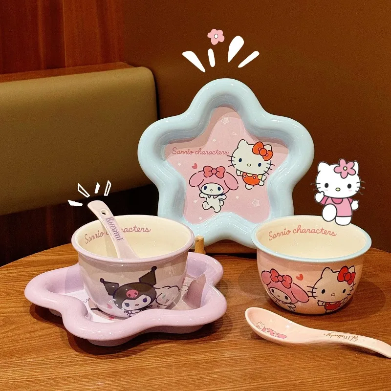 Cartoon Cat Print Ceramic Dinnerware Set High-Value Bowl Plate Chopsticks Spoon Combo Kawaii Tableware Kit for Women Home Gift view 4