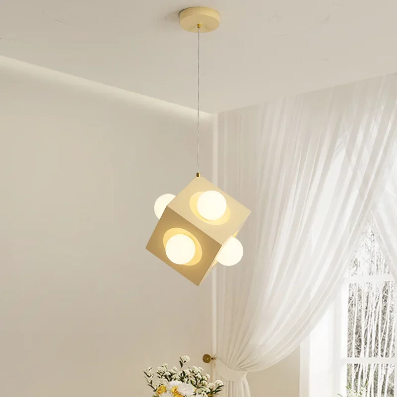 

Minimalist art square chandelier restaurant lamp Internet celebrity light luxury entrance bedroom bedside lamp