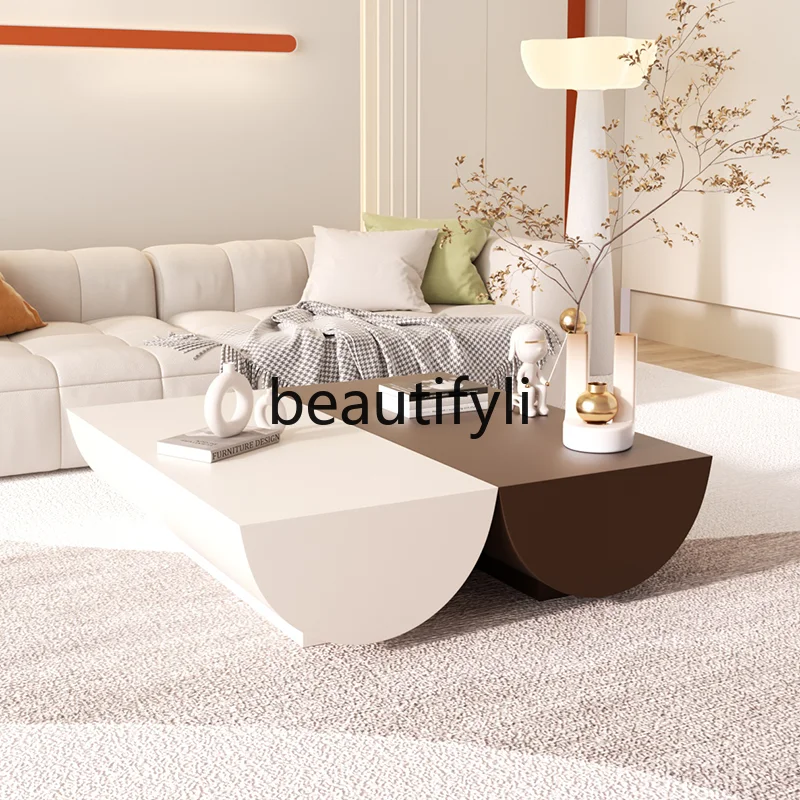 

Italian minimalist coffee table special-shaped two-color coffee table designer square book tea table