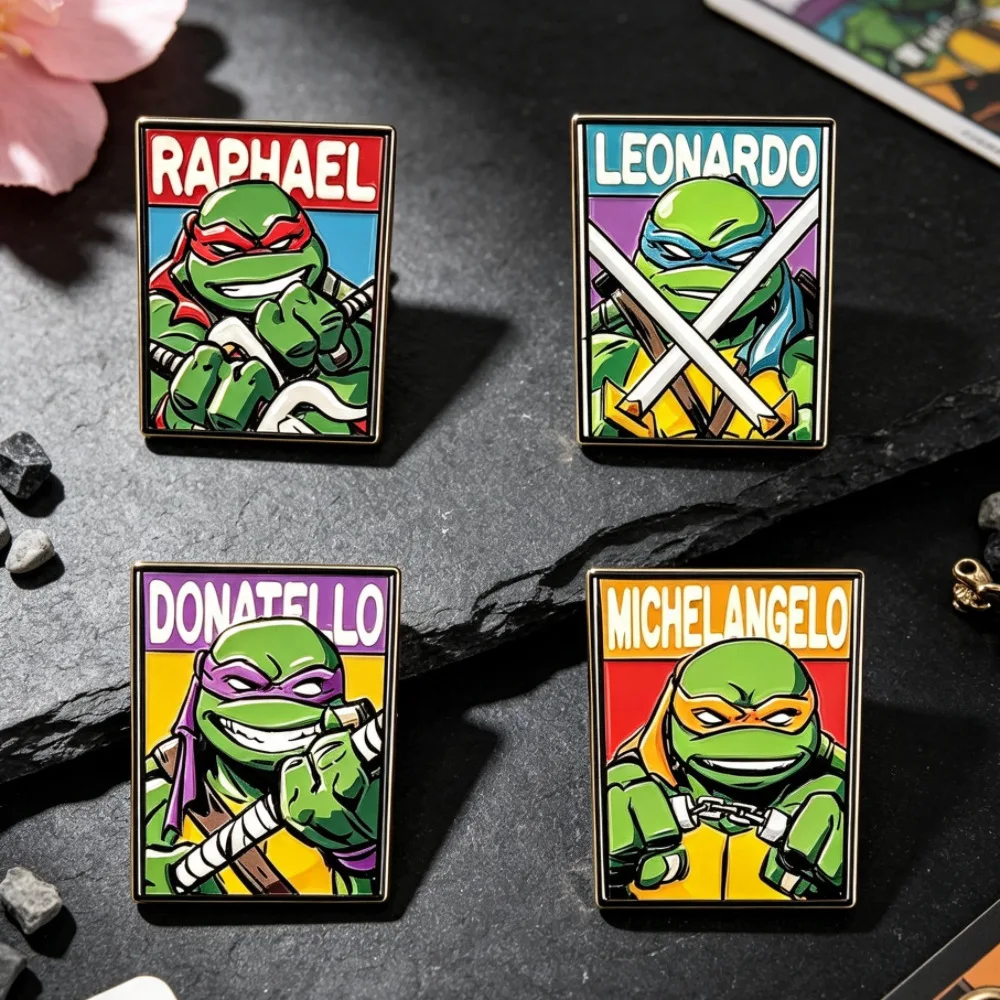 4pcs Set Cartoon Movie Cute Turtle Enamel Pin Metal Lapel Brooch Collectible Accessory for Backpack Hat Ideal Gifts Badge Fans