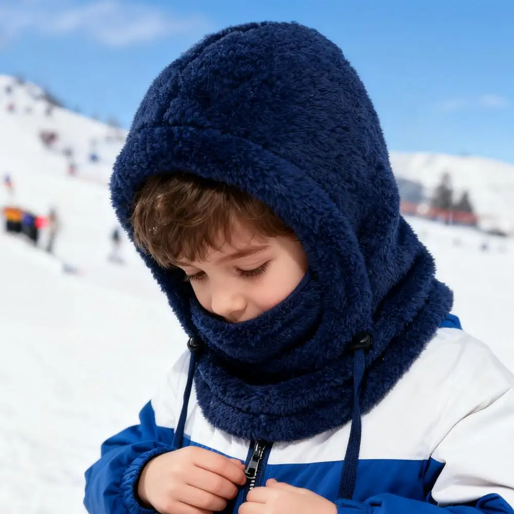 Warm Kids Winter Hat Kids Ski Hat Kids 3-in-1 Ski Guard Hat with Windproof Furry Face Mask Warm Hooded Scarf Neck Warmer Winter