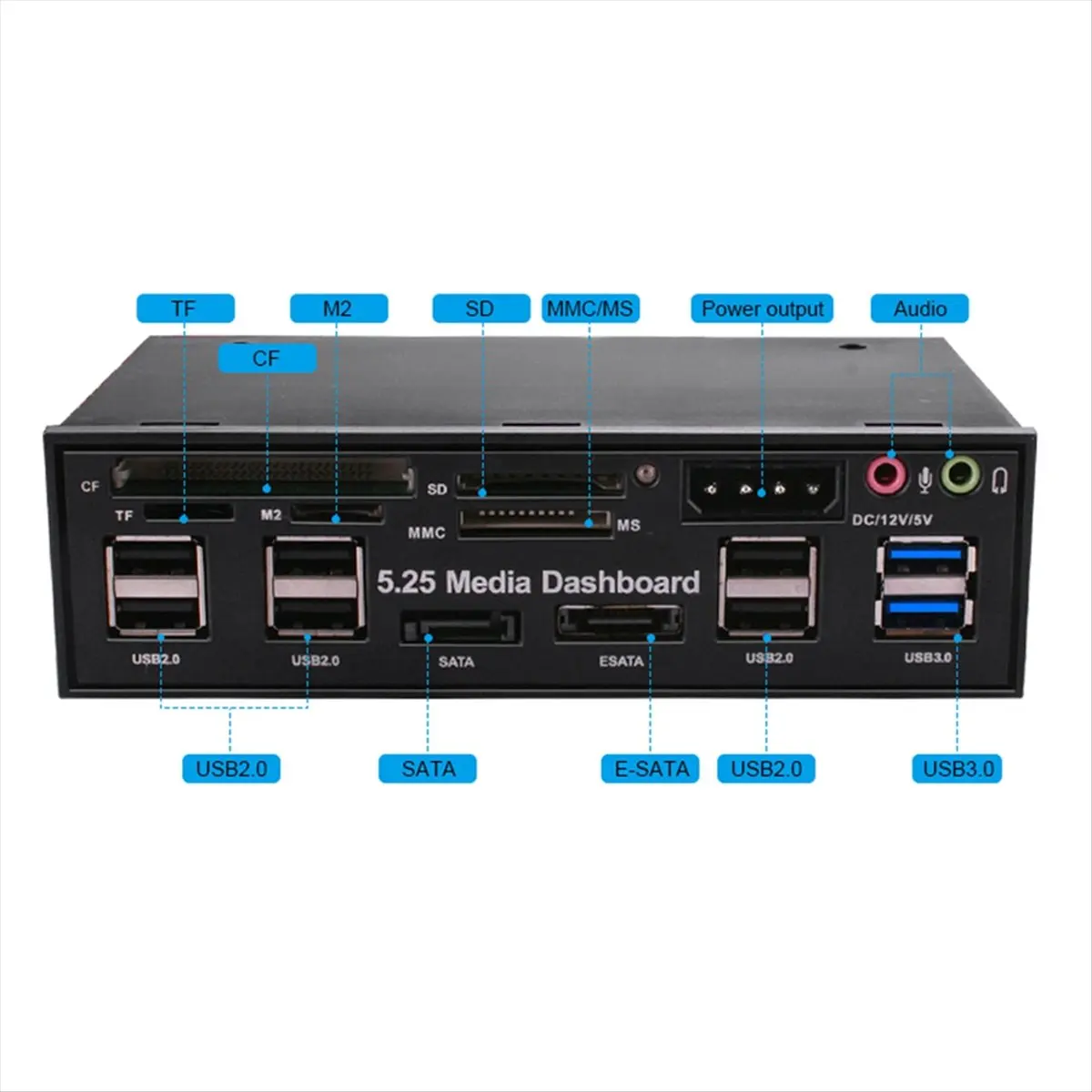 

Медиапанель OK 5.25 дюйма с USB 2.0/3.0, E-SATA, SATA и многофункциональным картридером для настольных ПК