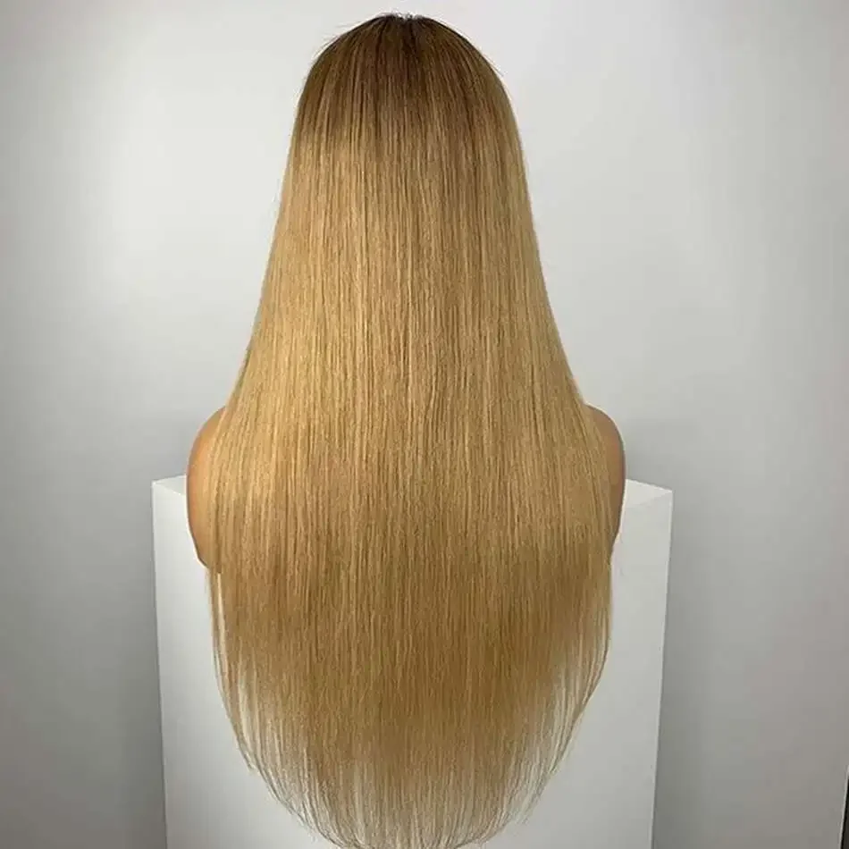 26“Long 180Density Soft Ombre Honey Blonde Silky Straight Lace Front Wig For Black Women with Babyhair Preplucked Heat Resistant