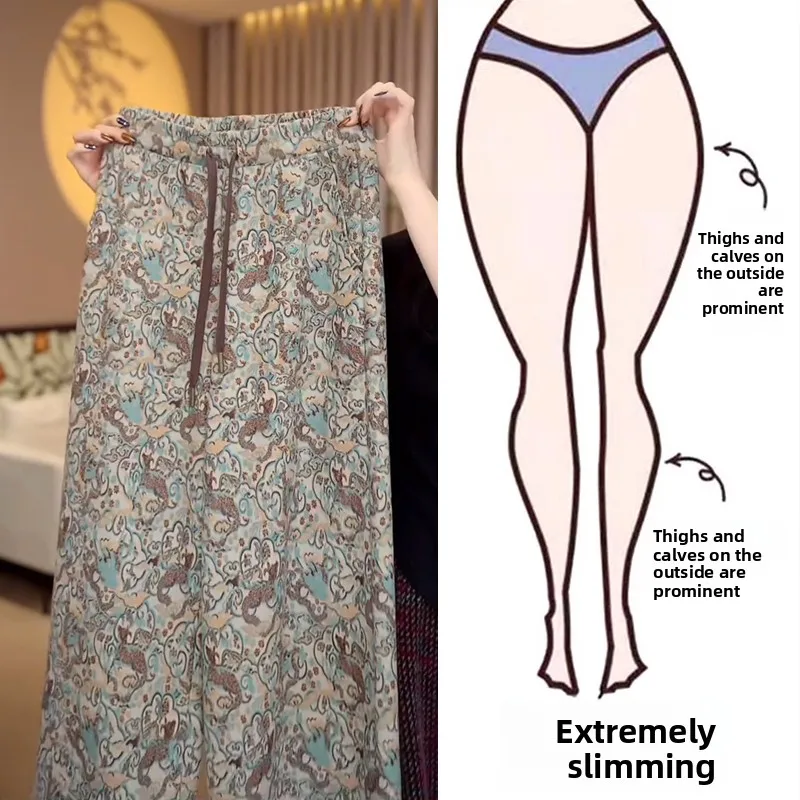 

Spring Summer New plus Size Women's Loose Wide Leg Casual Pants High Waist Printed Long Trousers Fashionable Slimming Effect