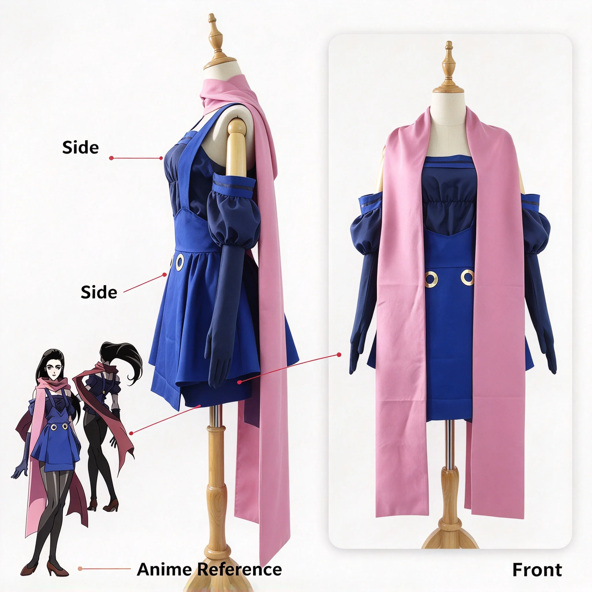 IN STOCK Lisa Lisa / Elizabeth Joestar Cosplay Costume,Highly Restored Blue Dress with Pink Scarf Outfit for Halloween Party