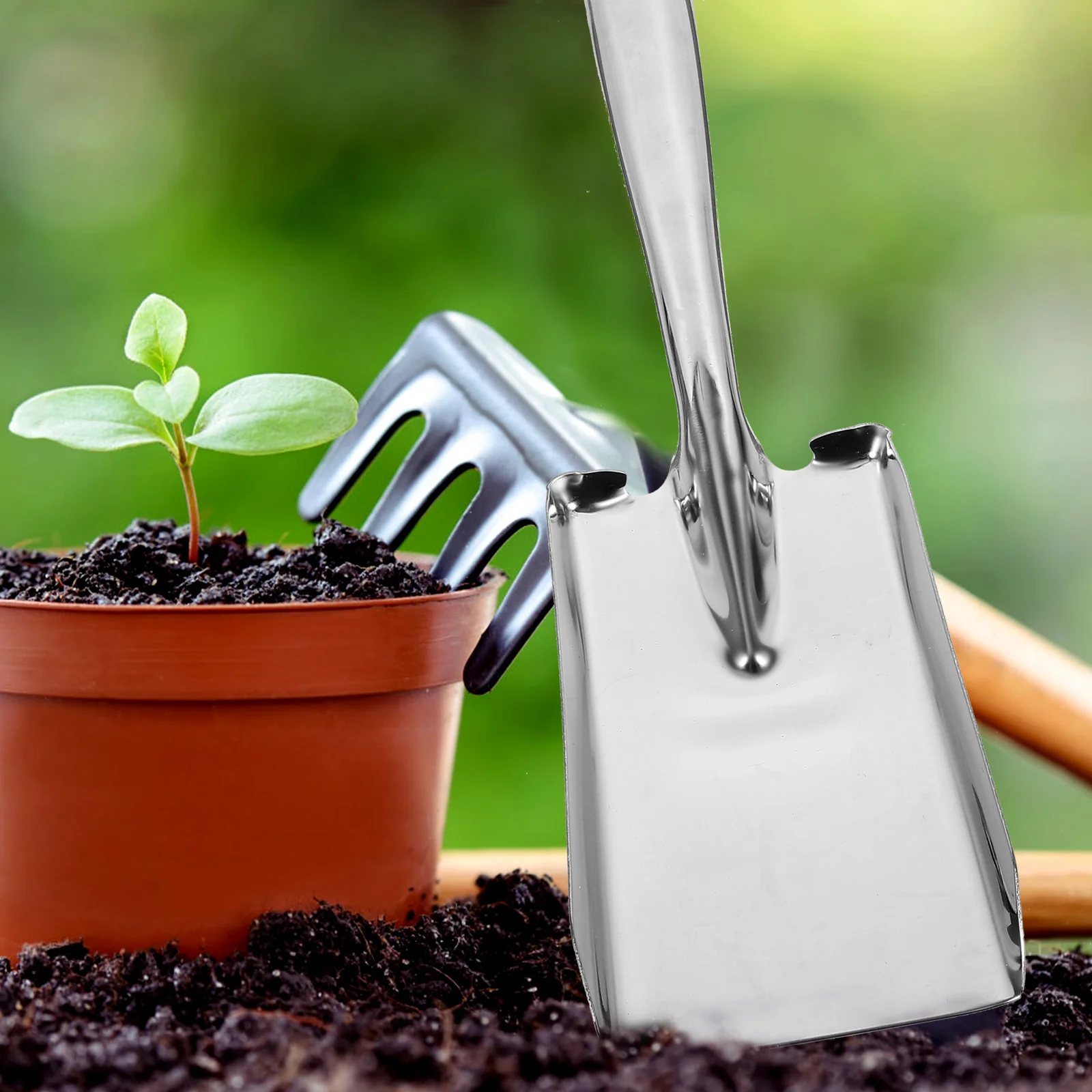 

304 Stainless Steel Small Square Shovel Gardening Tool for Planting Transplanting Soil Loosening Weeding Flowers Vegetables