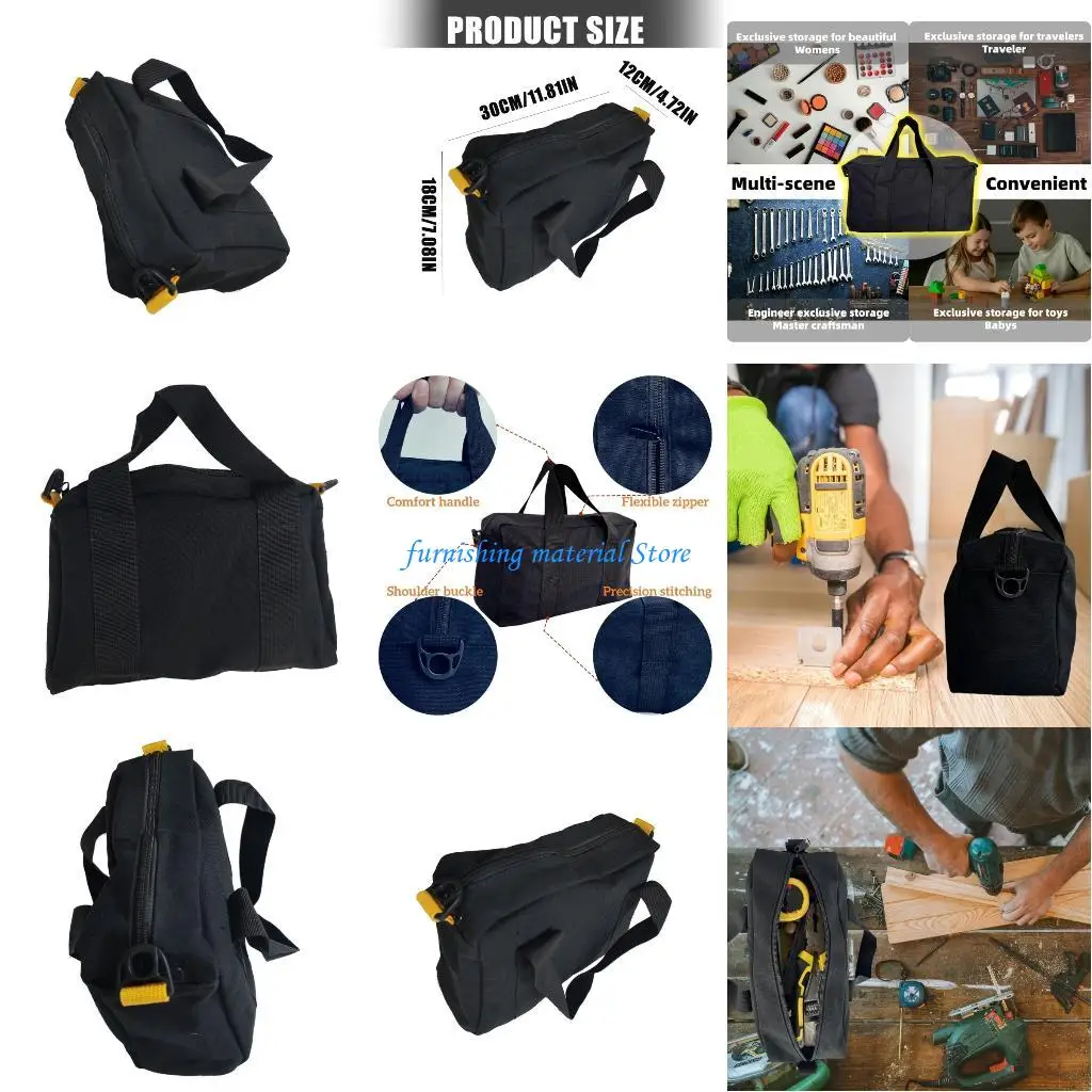 

Y5GD Large Capacity 12" Work Tool Bag Wide Opening Design Easy Access for Hand Tools Hardware Accessories