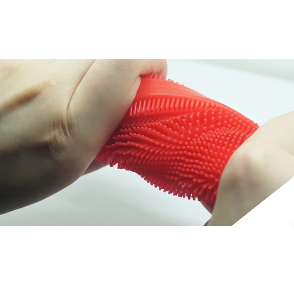 

Silicone Bathing Brush Red Stretchy Anti-Bacterial For Body Massage Face Cleaning Kitchen Scrubber Shower Accessory