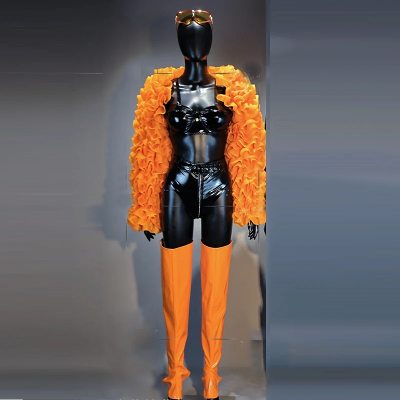 펑크 스타일 오렌지 고고 댄스 의상 남성 여성 재즈 댄스 의류 바 나이트 클럽 Dj Ds 무대 레이브 복장 성능 착용 XS9720