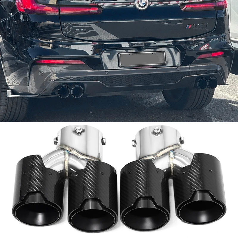 Vierfach-Auspuffendrohr aus Kohlefaser mit Edelstahl-Schalldämpfer für BMW X3 X4 M40i G01 G02 ab 2018