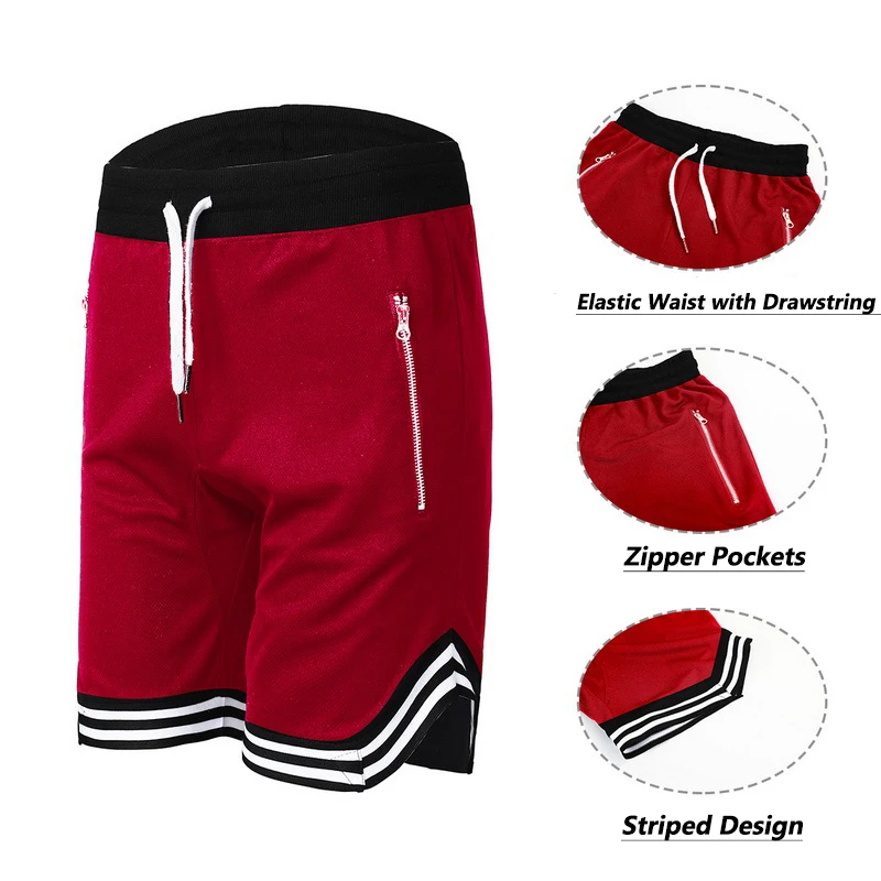 Active Athletic Shorts for Men Anime Hanma Baki Print Breathable Quick Dry Basketball Shorts with Zippered Pockets Gym Fitness