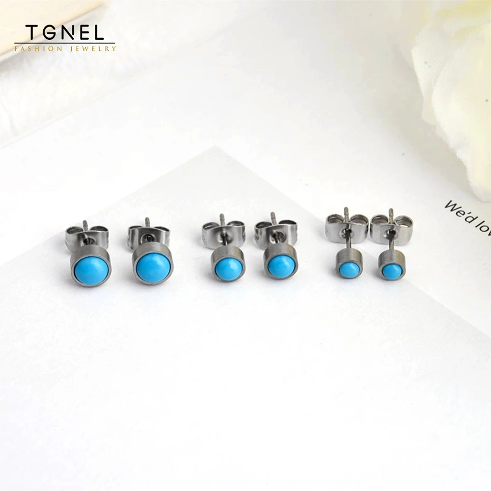 

TGNEL Round Blue Turquoise Pure Titanium Stud Earrings 4/5/6mm Nickel-Free Hypoallergenic Earrings for Sensitive Ears TIE020