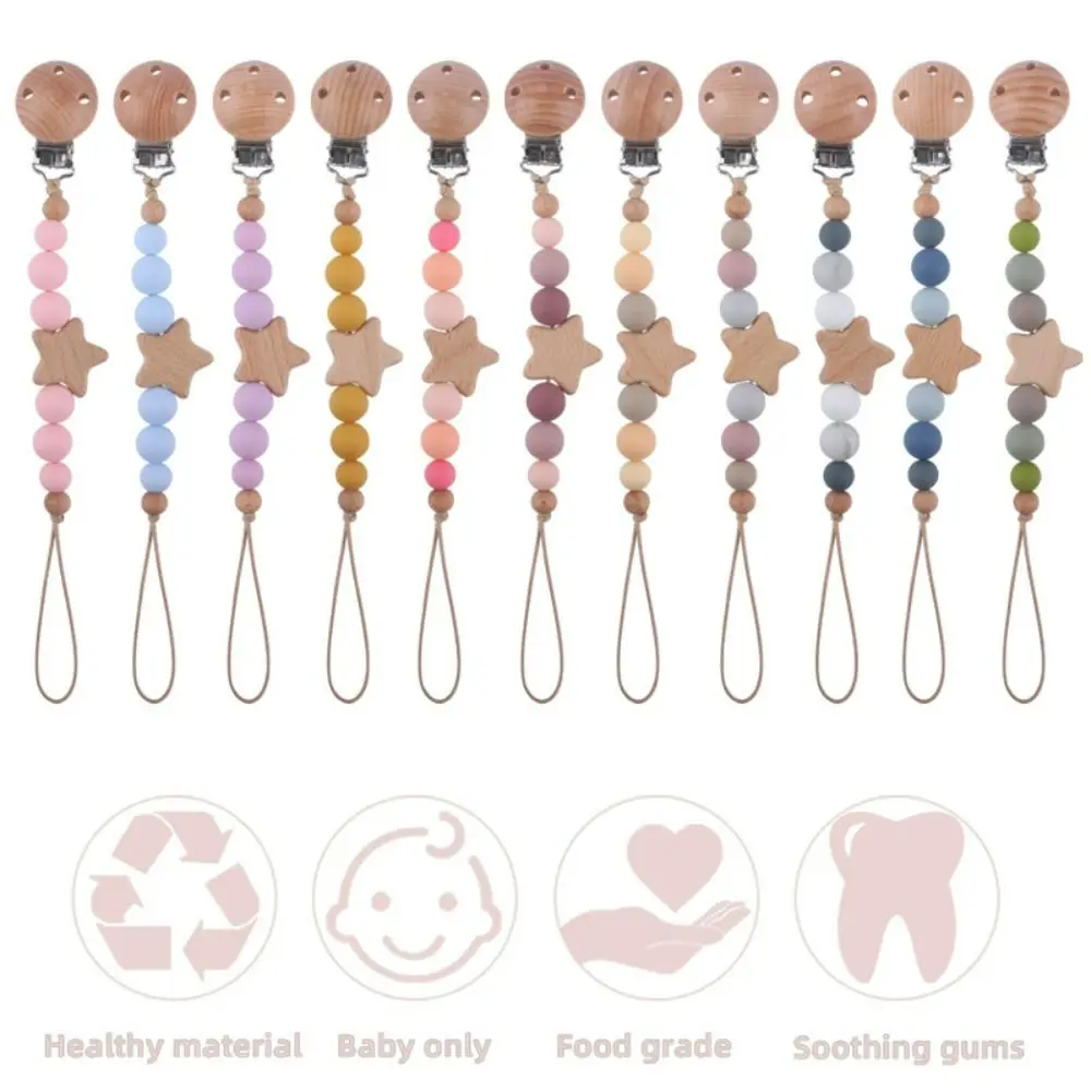 Soother Holder Nipple Holder Clips Children Wood Baby Teether Toys Straps Baby Pacifier Chain Pacifier Holder Clips Dummy Clips