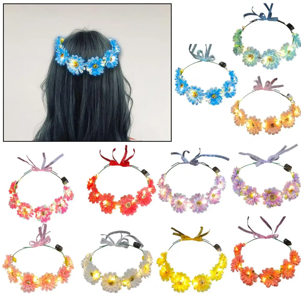 LED Flower Headband Glow Party Light Luminous Floral Garland Headband Women Girls Headwear Headpiece Event Hair Accessories