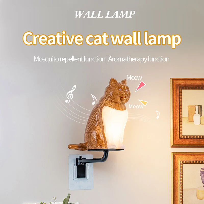 

LED cat night light touch switch with sound wall lamp rechargeable bedroom bedside lamp dimmable ambient aromatherapy light