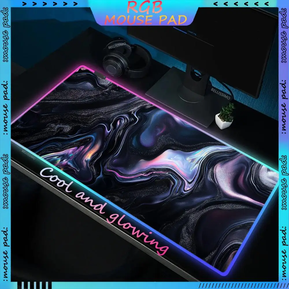 

RGB Strata Liquid MousePad Computer Laptop LED Keyboard Pad Anime Large Game Accessories Luminous Desk Pad XXL Rubber Mouse Pad