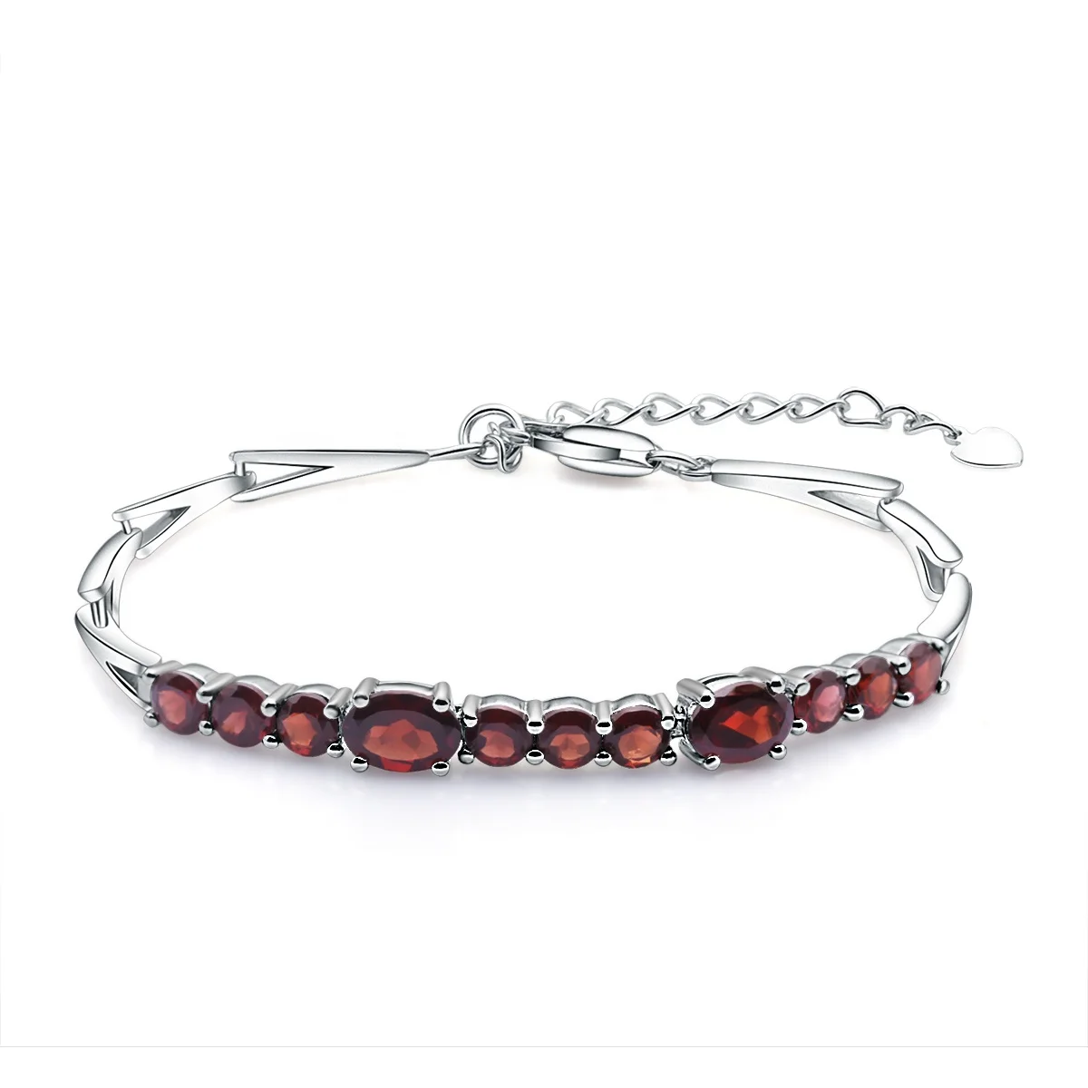 

Luxury Natural Red Garnet Tennis Link 925 Sterling Silver Women New Fashion Bracelet