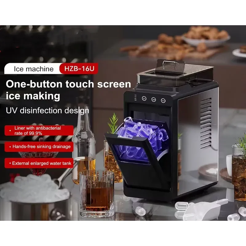 For 15KG Automatic Ice Maker Machine Compact Mini for Dorm Office Home Fast 8-Minute Round Ice Production Energy-Saving Quiet