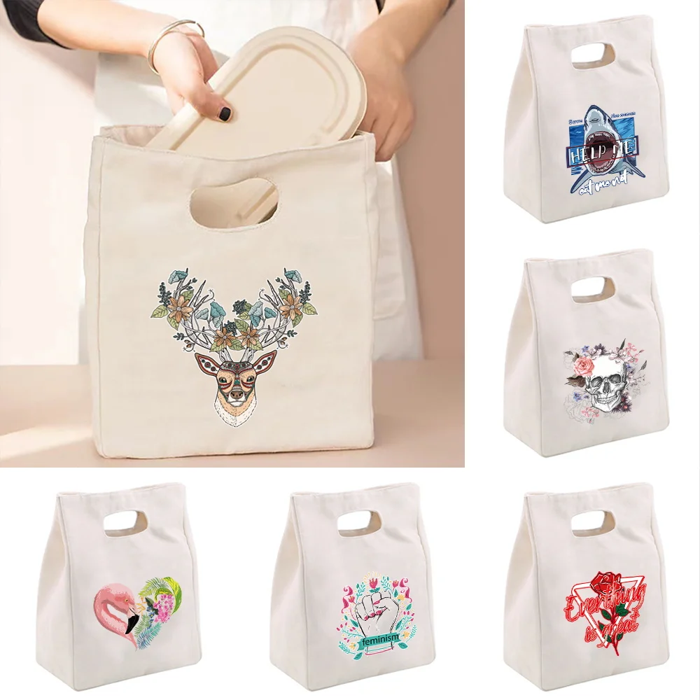 Lunch Bag for Women Kids Men Lunch Box 2024 Fashion New Tin Foil Portable Insulation Bag Canvas Color Printed Thermal Bento Bags