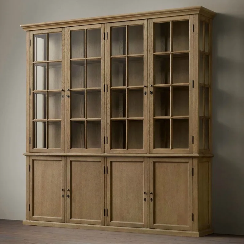 

Solid wood double door bookcase, dish cupboard, oak locker, glass door wine cabinet, dining cabinet, foyer side cabinet