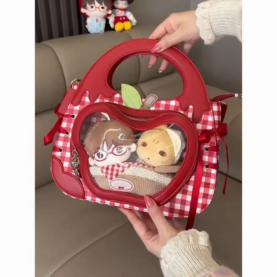 

New Niche Design Transparent Heart-shaped Window Travel Kawaii Shoulder Bag Y2K Crossbody Bag Sweet and Cute Apple Ita Bag