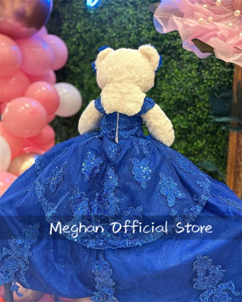 Royal Blue Link khusus untuk personalisasi Quinceanera gaun beruang Teddy applique berjenjang indah