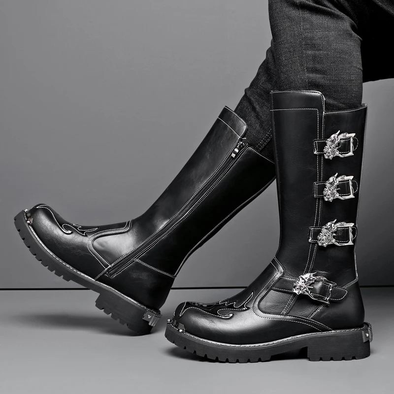 

Boots Retro Mongolian Outdoor New Men's Outdoor American Western Cowboy Locomotive Riding Men Combat Moto High Top Shoes