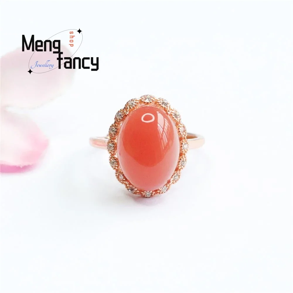 

S925 Silver Embed Natural Salt Source Agate Pigeon Egg Ring Elegant High-grade Colorful Luxury Couple Promise Fashion Jewelry