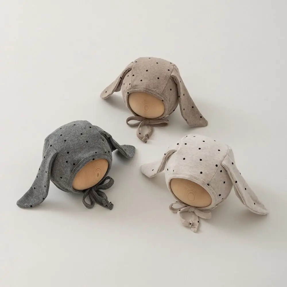 

Korean Cute Baby Fetal Cap Polka Dot Soft Newborn Rabbit Ear Beanie Hat Sweet Tie Strap Infant Bonnet Hat Boys Girls