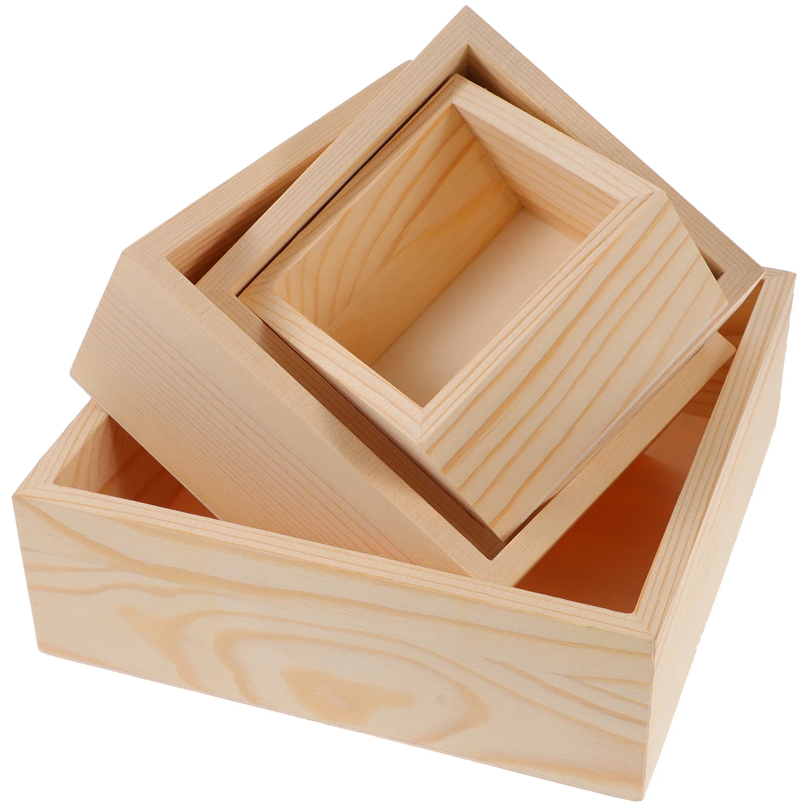 

4Pcs Wooden Boxes Rustic Square Wood Craft Organizer Unfinished Storage Box DIY Jewelry Holder Desktop Organizer Vintage Design