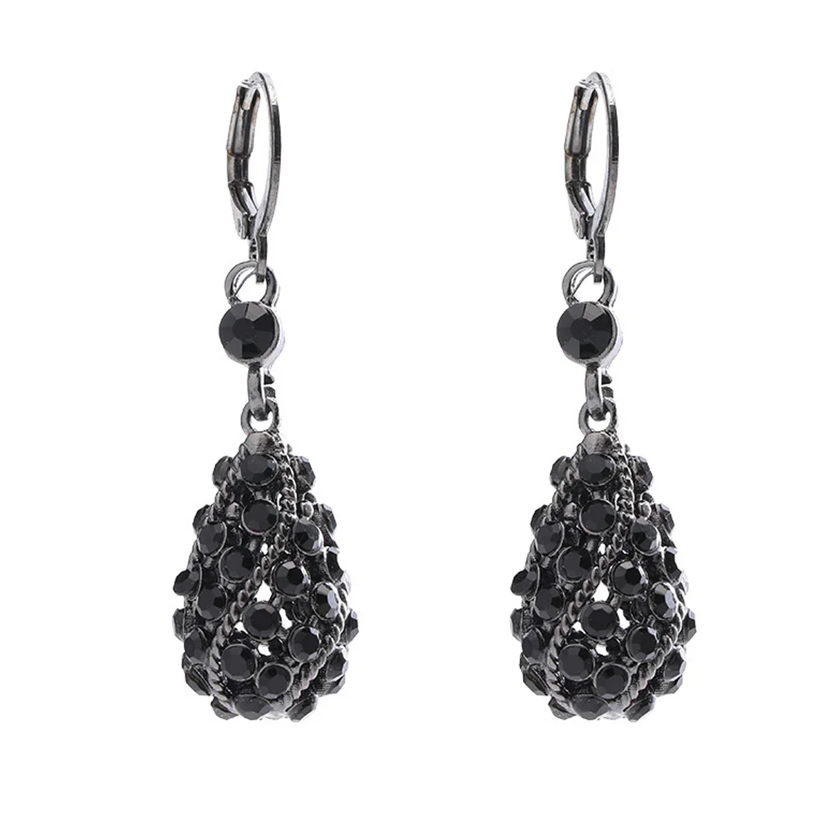 Light Luxury Black Crystal Drop-shaped Pendant Earrings for Women Shiny Rhinestone Water Drop Earring Party Jewelry Gift image 3