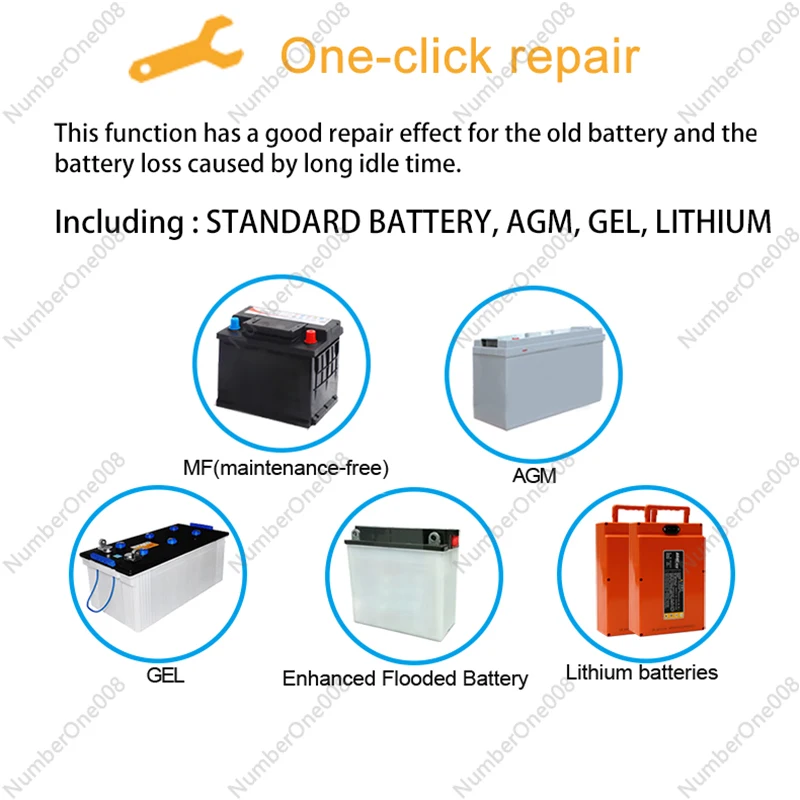 6V/12V/24V Smart LCD Car Battery Charger 26A Lithium Battery Identification Repair 8-Stage Charging ETL Certified Solar Ready