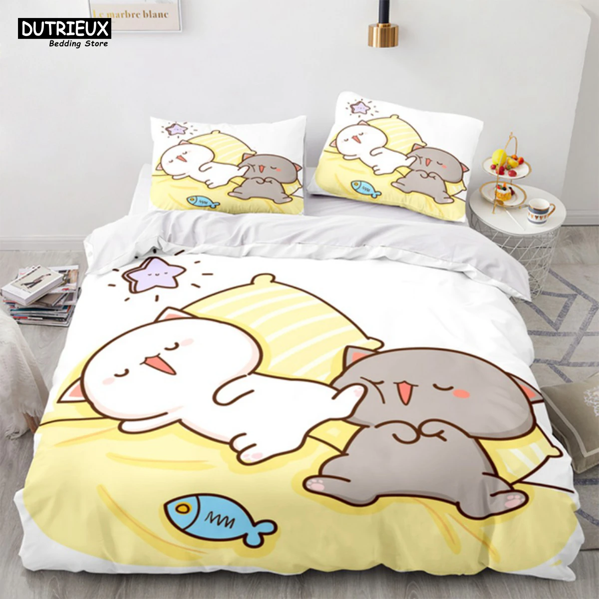 

Lovely Peach Cat Bedding Set 3D Cartoon Cute Bed Set Double Queen King Twin Full Size Duvet Cover Set Kids Girls Bed Linen Gifts