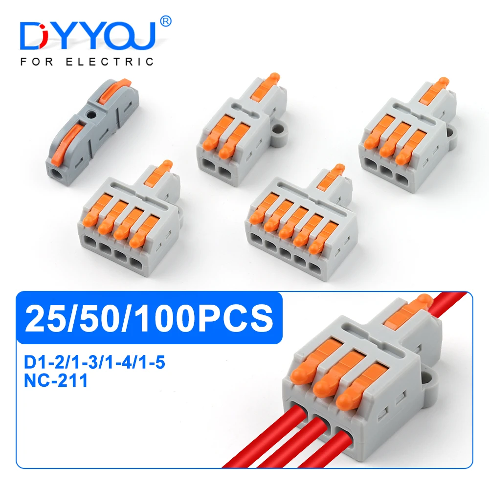 

25/50/100PCS Lever Electrical Wire Conductor Universal Compact Connectors Splicing into 2/3/4/5 Way Terminal Block For 28-12AWG