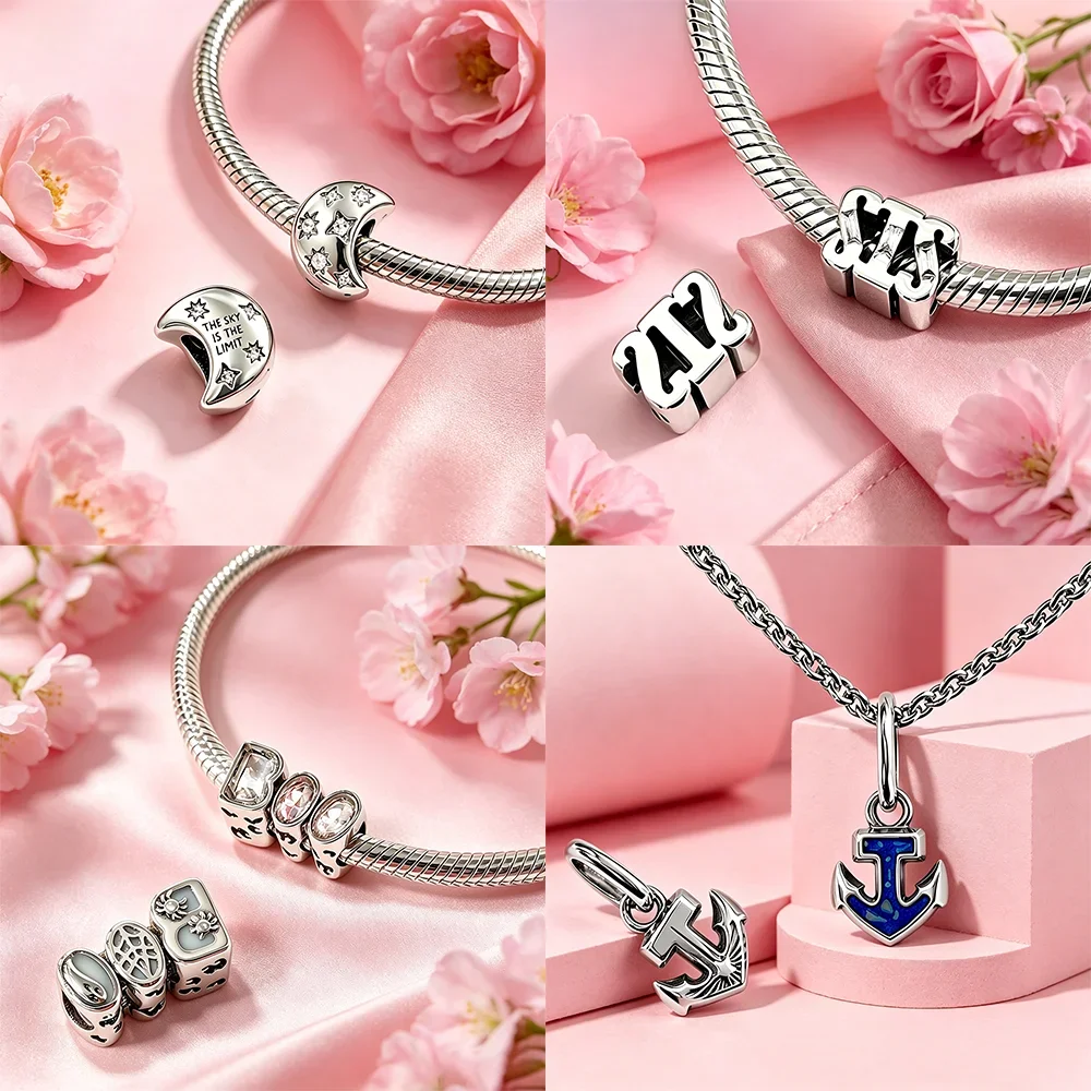 Luminous Skeleton Coffin Moon Anchor Original Charms Silver Plated Beads Fit Bracelets Bag Keychain Diy Women Gift Accessory - view 4
