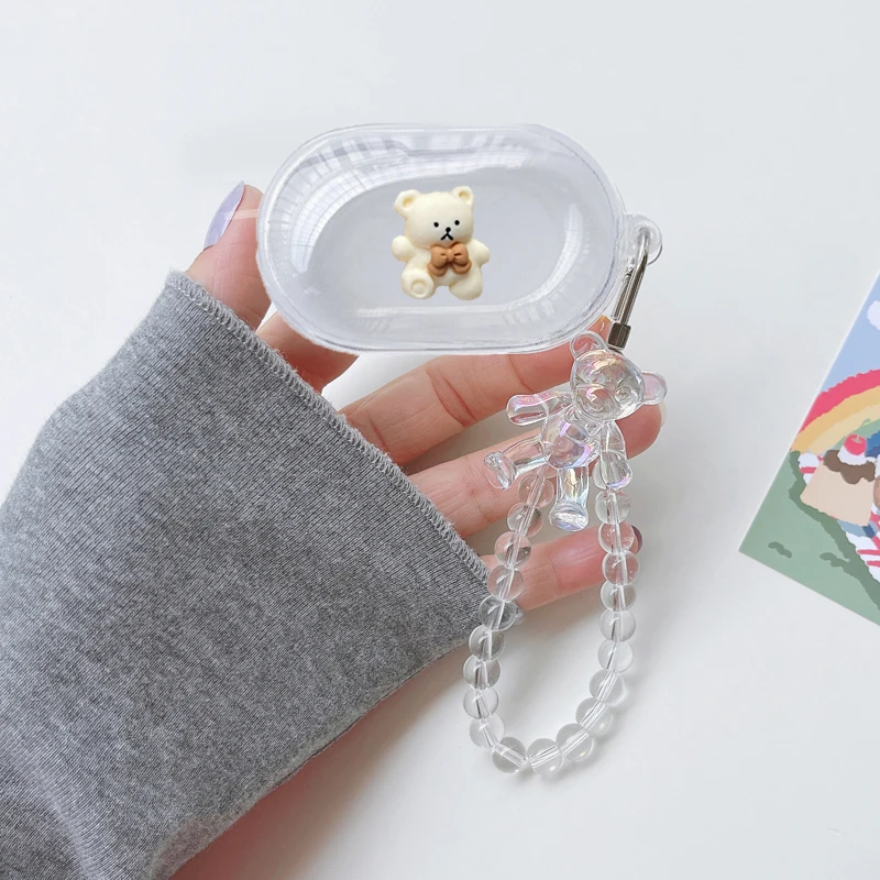 لسامسونج غالاكسي براعم زائد/براعم لطيف الدب الكرتون المعصم سلسلة سماعة غطاء 2019 غالاكسي buds2020 لينة واضحة هيربون