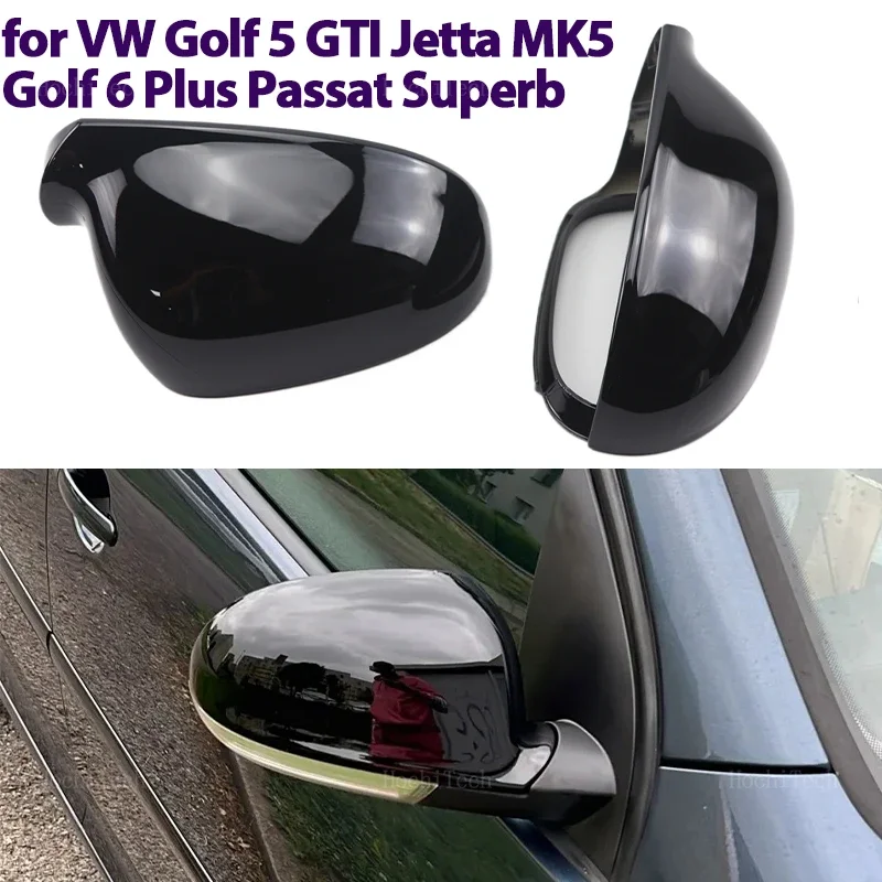 Replacement Rearview Side Mirror Covers Cap For Volkswagen VW GOLF 5 6 Plus Jetta MK5 Passat B5.5 B6 EOS Black Carbon Fiber Look