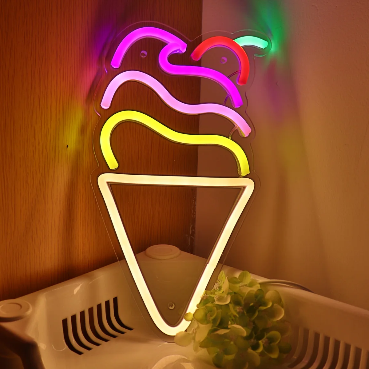 

1PC Ice-cream Cone With Cherry LED Wall Neon Sign For Shop Party Dessert Ice Cream Shop Decoration 5.94''*10.59''