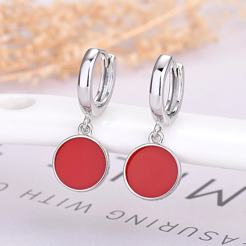 

925 Sterling Silver Needle Color Enamel Round Geometry 24K Gold Earrings Cute Silver Hoop Earrings for Women Jewelry Accessories