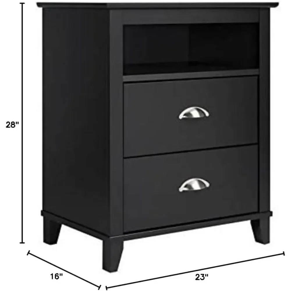 Black Bedside Table Yaletown Traditional 2-Drawer Tall Nightstand Side Table Home Furniture BDNH-1202-1 Freight Free Bedroom