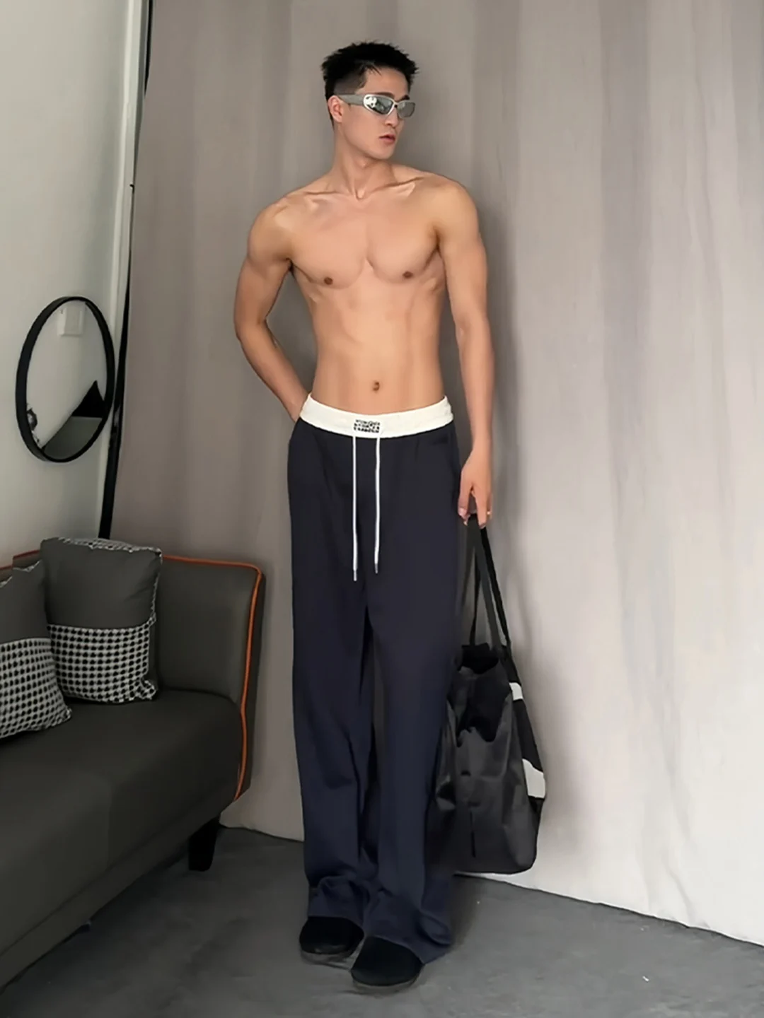 

Мужские спортивные брюки прямого кроя цвета кобальтовой синевы, повседневные, осенние, в американском ретро-стиле, свободные, струящиеся, с эффектом драпировки