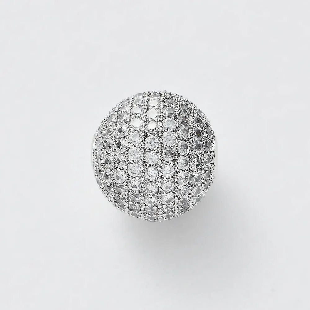 3PC 14mm Hollow Ball Gold plated Cubic Zirconia CZ Micro Paved Loose Metal Beads For Jewelry Making DIY