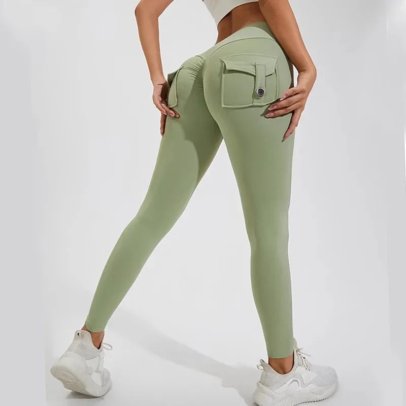 Nuevas mallas de Yoga sin costuras de cintura alta para mujer con bolsillos sensación desnuda pantalones deportivos ajustados para correr entrenamiento baile cadera pantalones de mujer