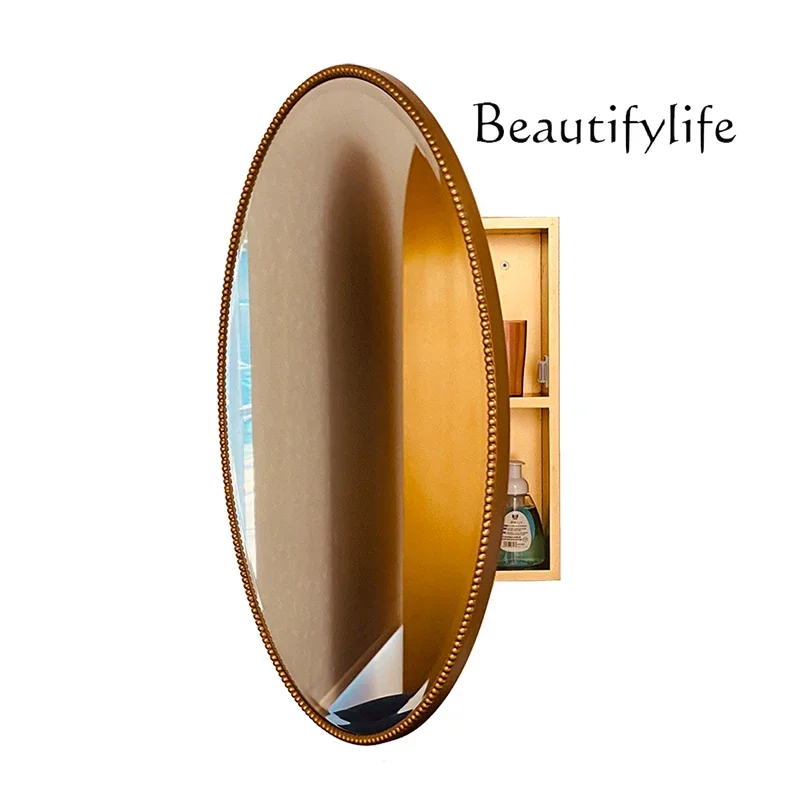 M Bathroom Mirror Cabinet French Oval Toilet Mirror Wall-mounted Wash Bathroom Mirror Box Light Luxury