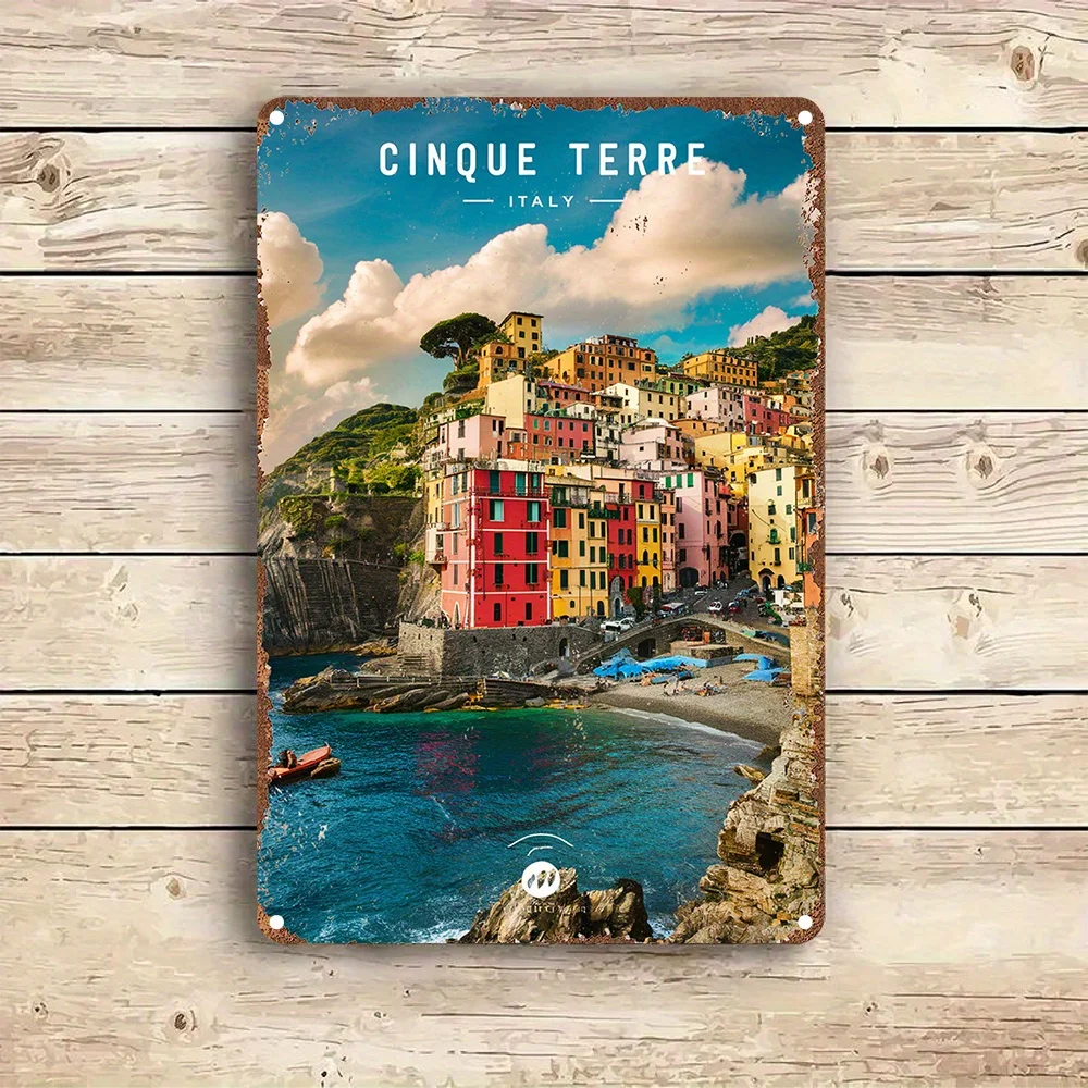 Cinque Terre Italy Vintage Aluminum Sign,  Art Poster Plaque for Home Decor, DIY Bedroom, Kitchen, Game Room,