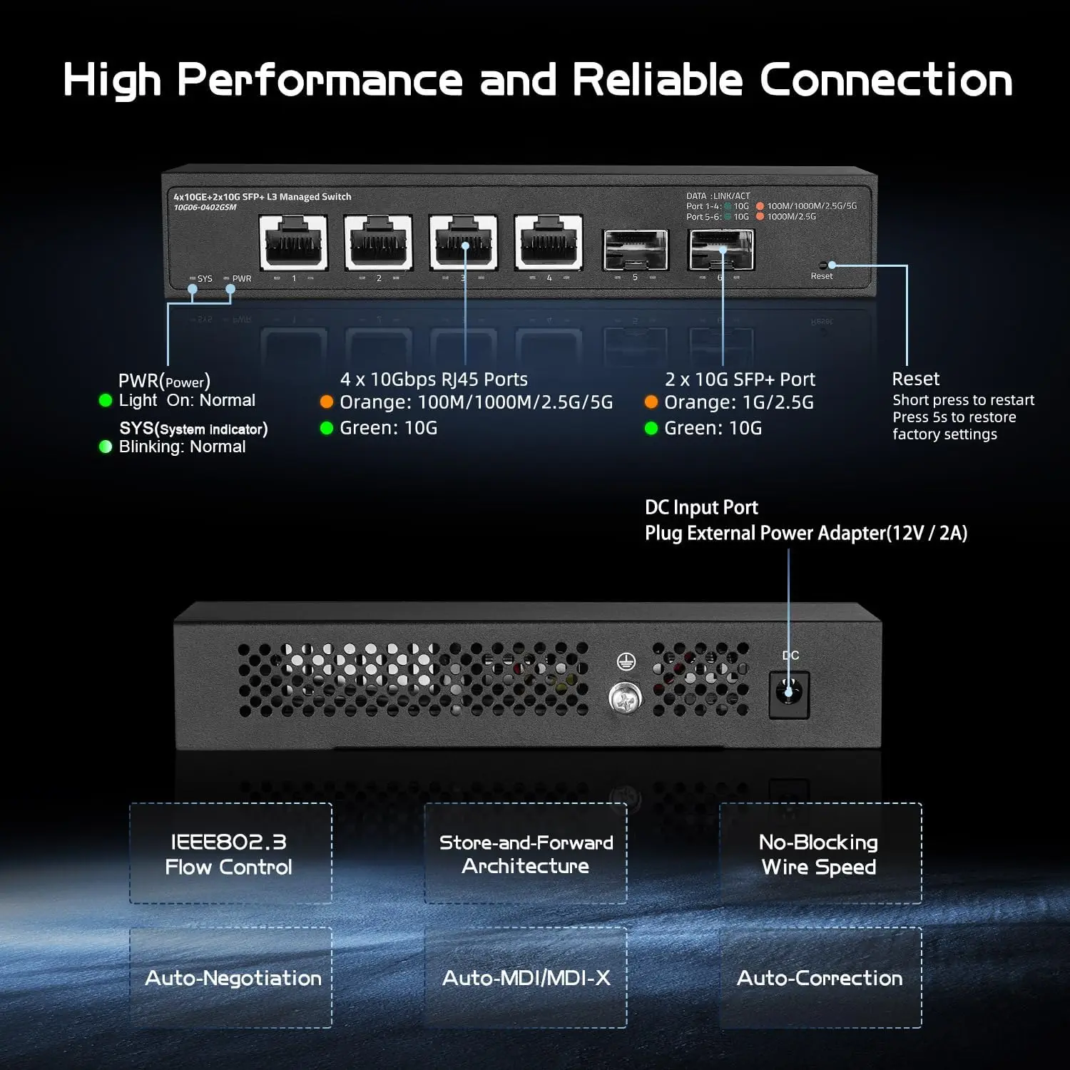 小さな金属製ネットワークスイッチ,イーサネットサポート,6ポート,10ギガビット,4x10g rj45,1g 2.5g 5g 10g2,sfp 120gbps