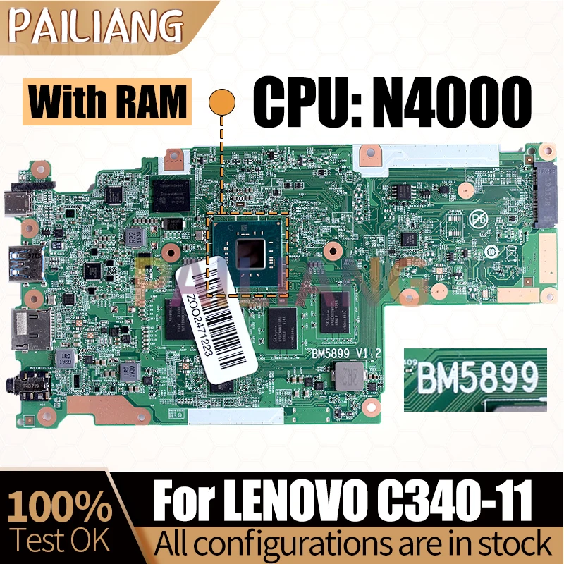 Imagem -02 - Placa-mãe do Portátil para Lenovo Mainboard Completo Testado C34011 Bm5899 Sr3s1 N4000 Ram 5b20s42666