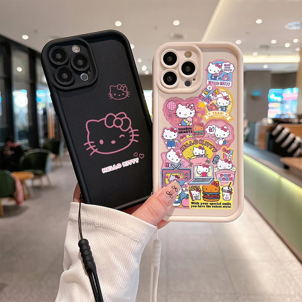 

Sanrio Hello Kitty Tags Phone Case for Samsung S24 S23 S22 S21 S20 Note FE Plus Ultra 5G Soft Silicone TPU Cover With Hand Strap