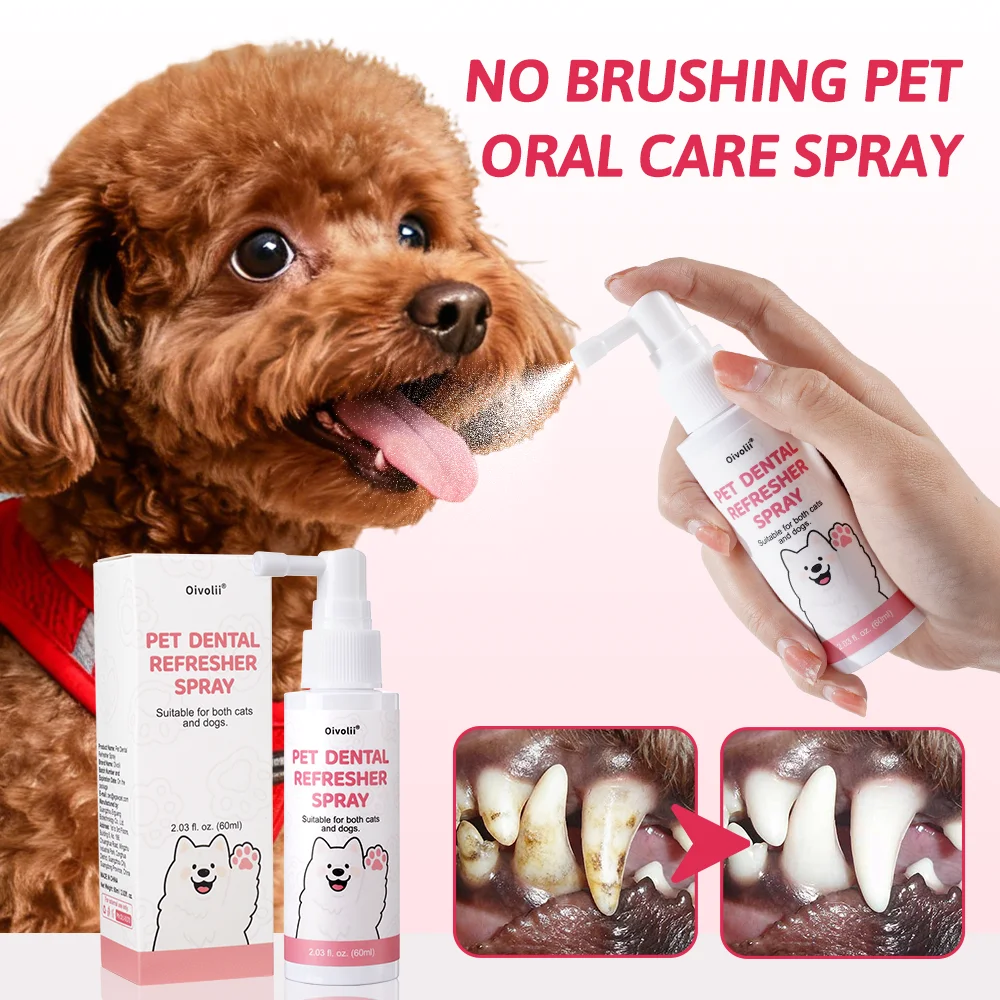 Pet Oral Spray for Bad Breath 60ml Fragrance-Free Dog Cat Dental Care Removes Plaque Tartar Freshens Breath Gentle Formula